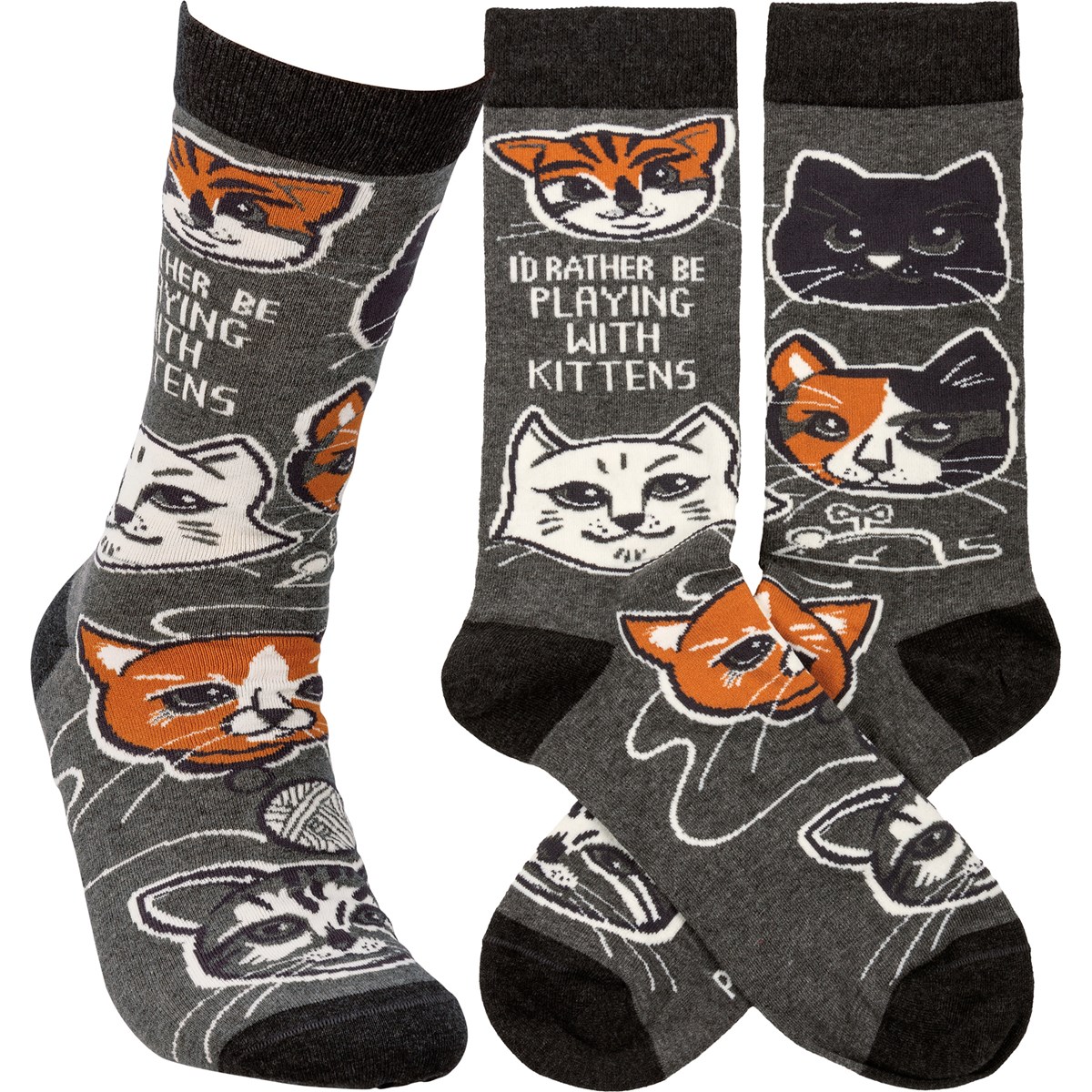 I'd Rather Be Playing With Kittens Socks - Cotton, Nylon, Spandex