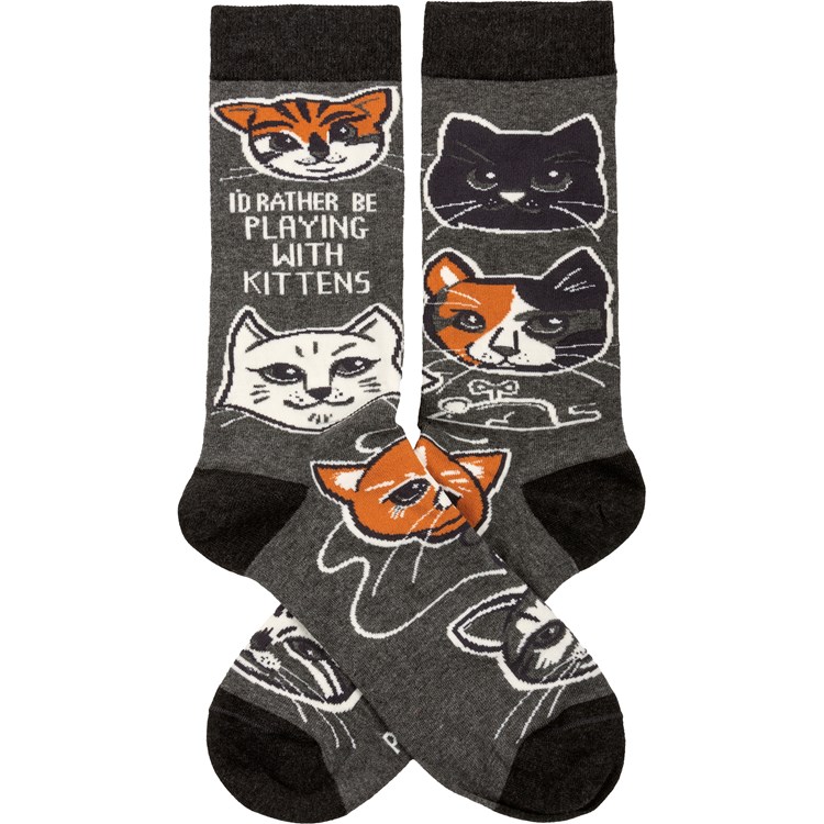 I'd Rather Be Playing With Kittens Socks - Cotton, Nylon, Spandex