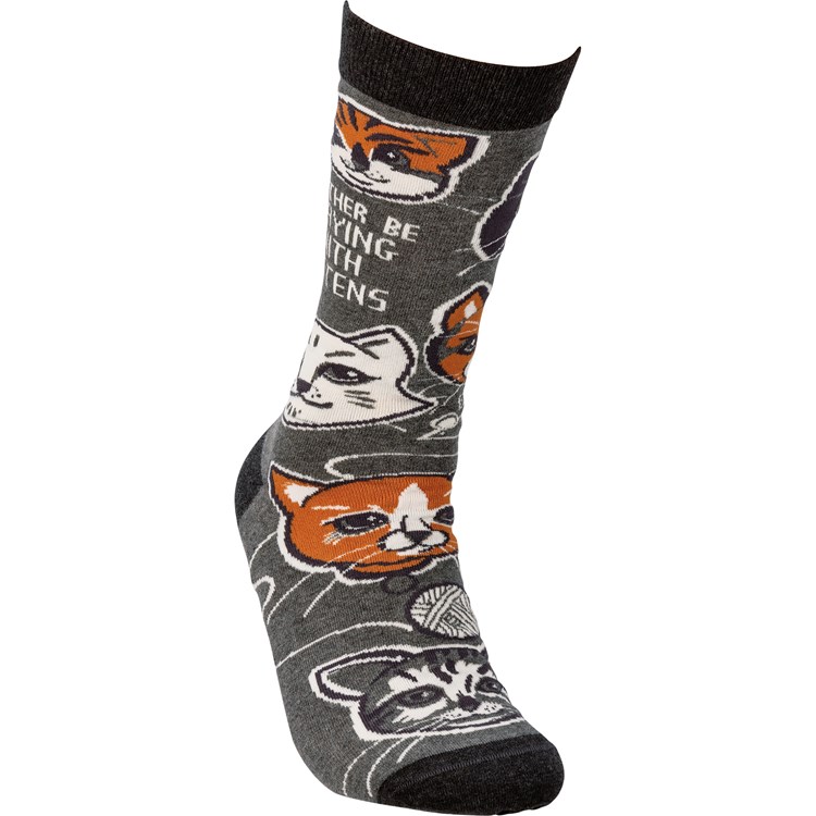 Socks - I'd Rather Be Playing With Kittens - One Size Fits Most - Cotton, Nylon, Spandex