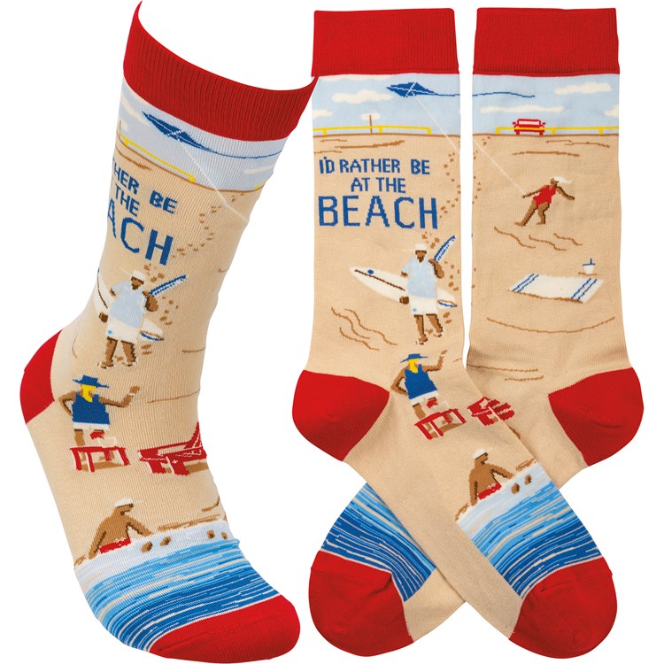 Socks - Id Rather Be At The Beach - One Size Fits Most - Cotton, Nylon, Spandex