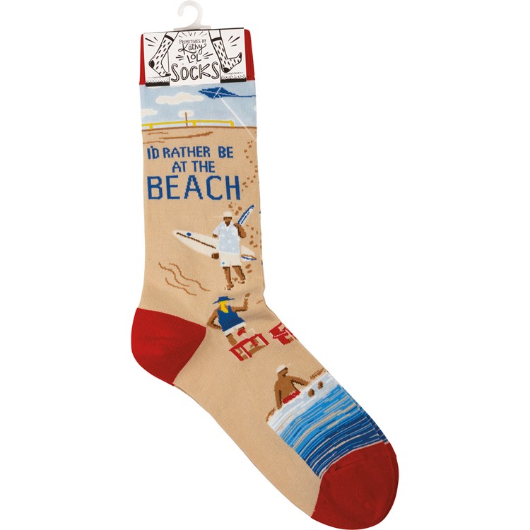Socks - Id Rather Be At The Beach - One Size Fits Most - Cotton, Nylon, Spandex