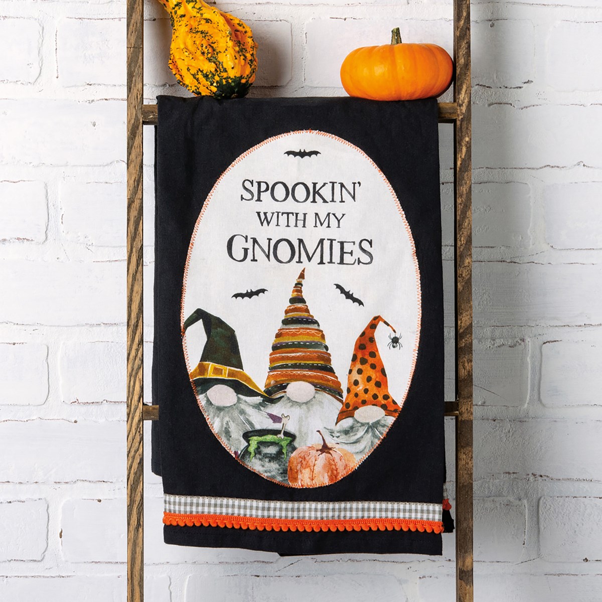 Spookin' With My Gnomies Kitchen Towel - Cotton, Ribbon