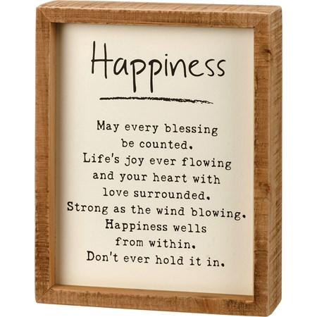 Inset Box Sign - Happiness - 6" x 7.50" x 1.75" - Wood