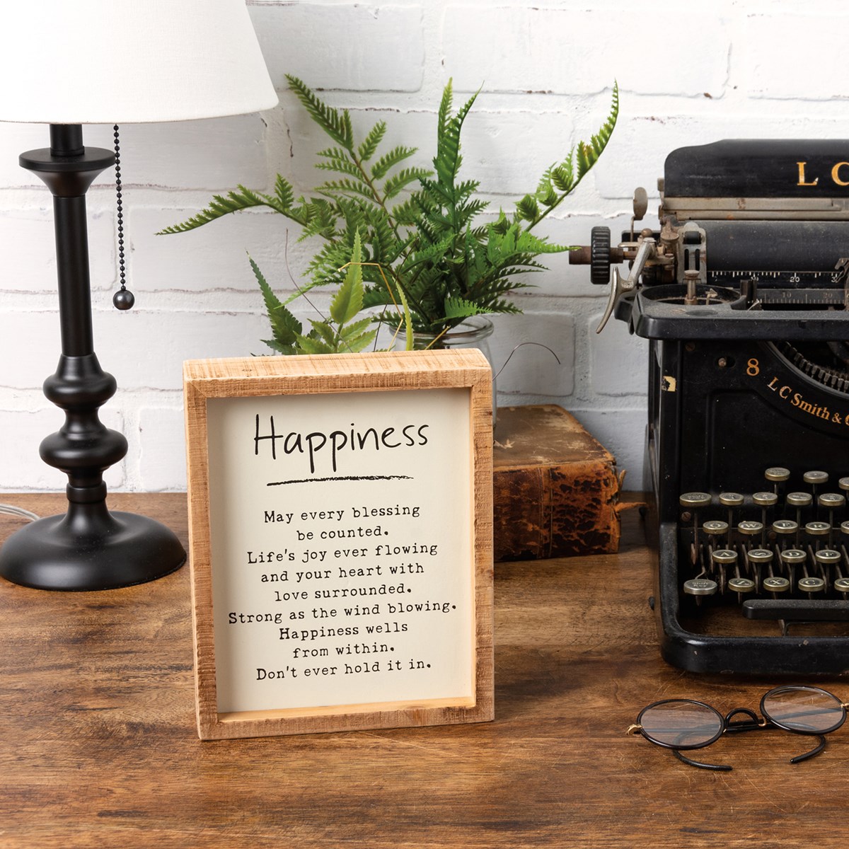 Happiness Inset Box Sign - Wood