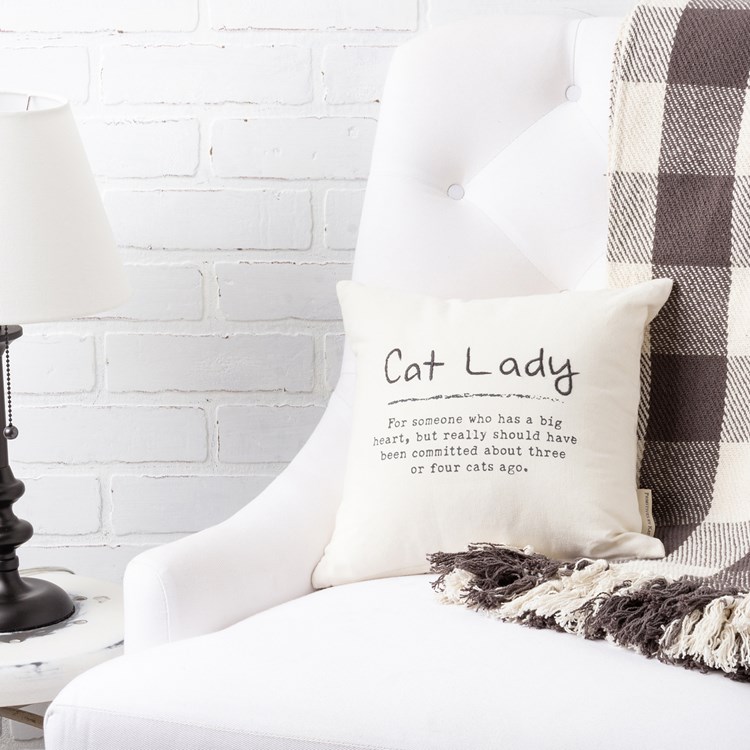 Pillow - Cat Lady - 12" x 12" - Cotton, Zipper