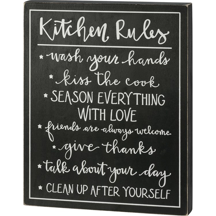 Kitchen Rules Hand Lettered Box Sign - Wood