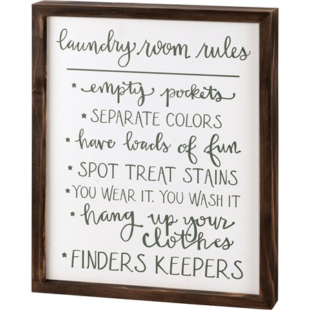 Inset Box Sign - Laundry Room Rules - 12" x 15" x 1.75" - Wood