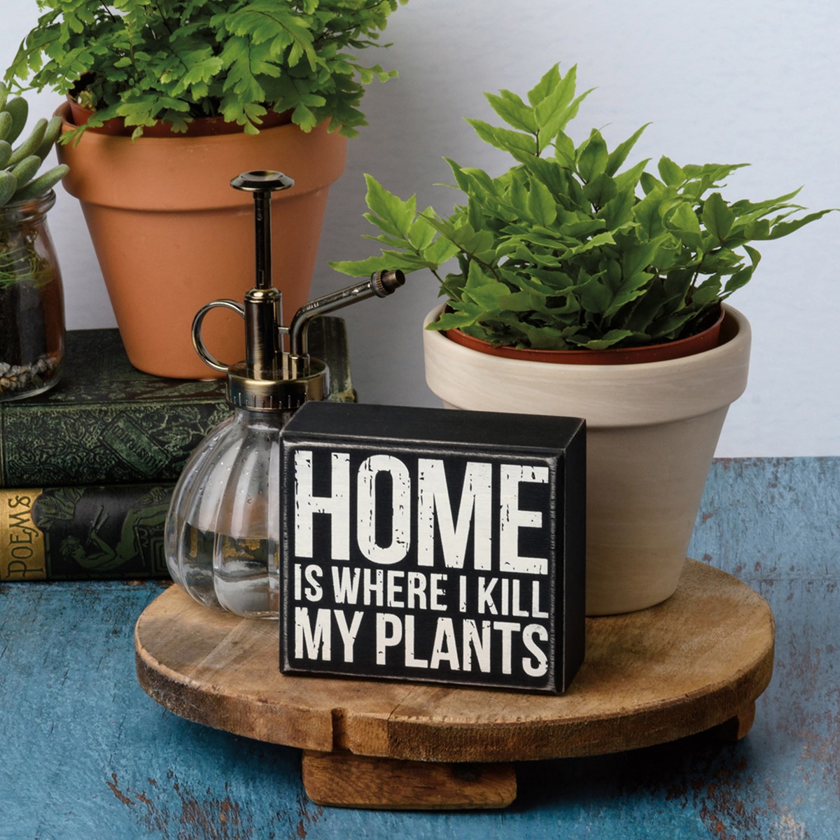 Home Is Where I Kill My Plants Box Sign - Wood
