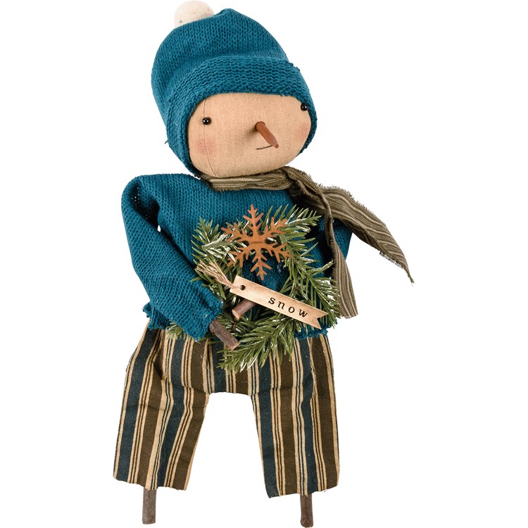 Seth Snowman Doll - Cotton, Wood, Wire, Plastic, Metal