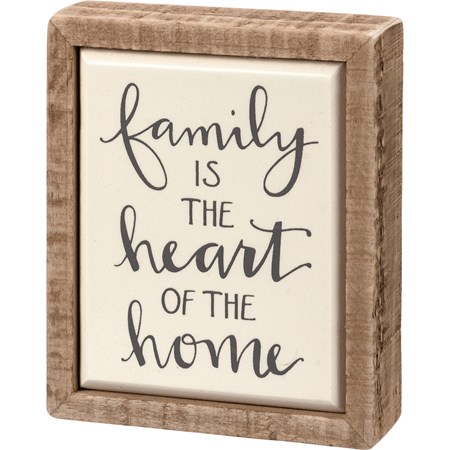 Box Sign Mini - Family Is The Heart Of The Home - 3" x 3.50" x 1" - Wood