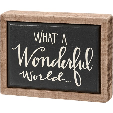 Box Sign Mini - What A Wonderful World - 4" x 3" x 1" - Wood