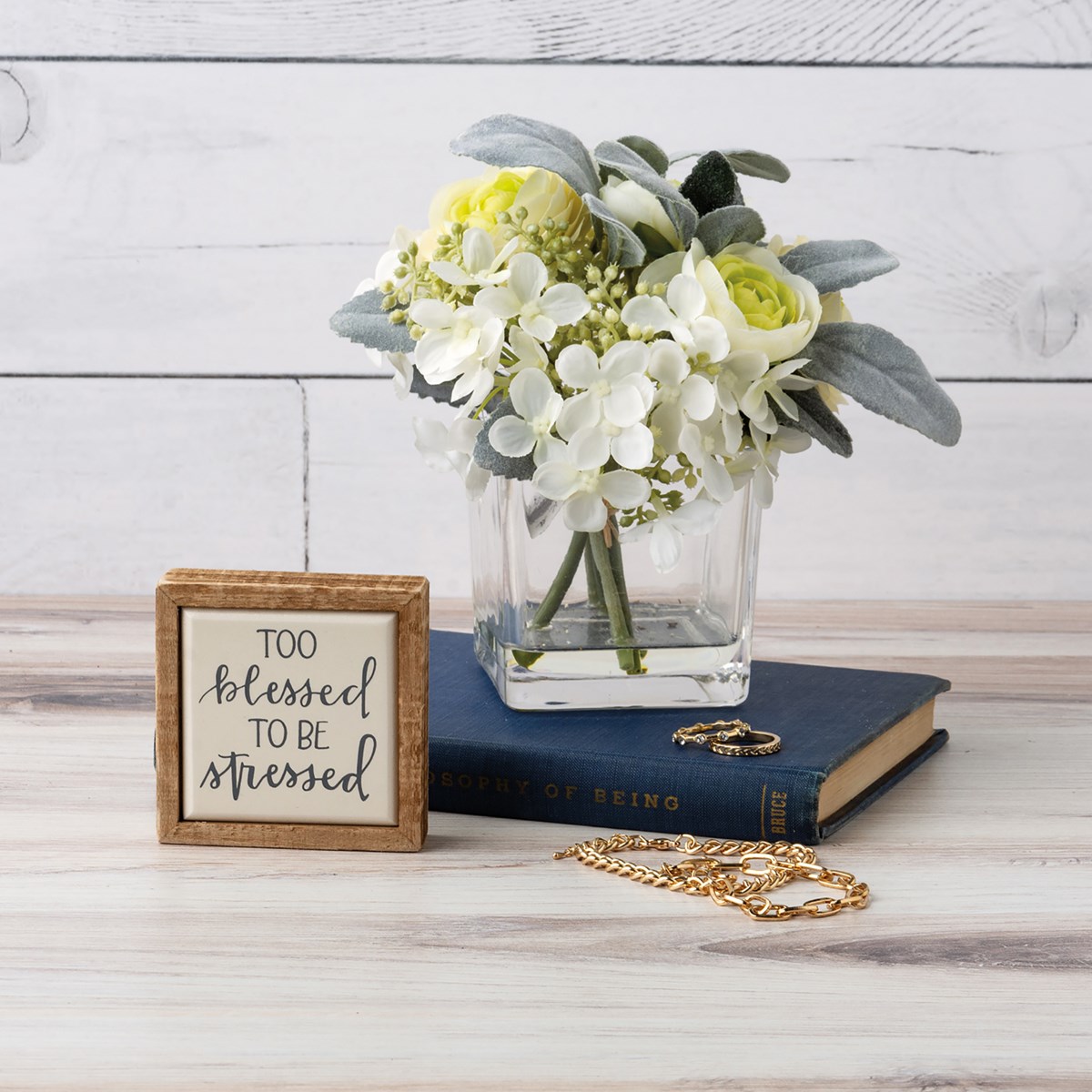 Too Blessed To Be Stressed Box Sign Mini - Wood