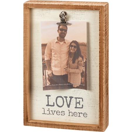 Inset Box Frame - Love Lives Here - 7" x 11" x 1.75", Fits 4" x 6" Photo - Wood, Metal
