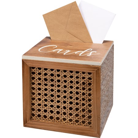 Card Box - Wedding - 8" x 8" x 8" - Wood, Faux Rattan, Metal