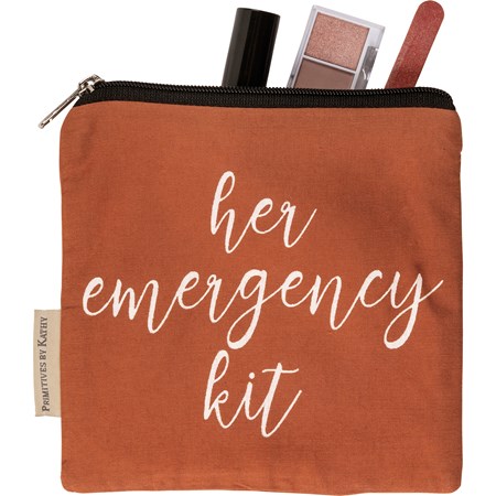 Everything Pouch - Her Emergency Kit - 7" x 6.50" - Cotton, Faux Leather, Metal