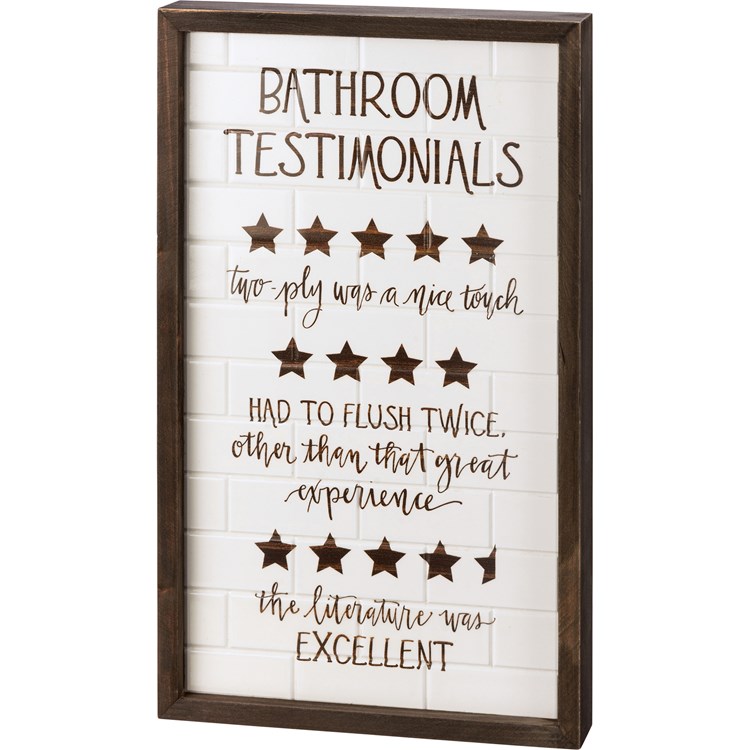 Bathroom Testimonials Inset Box Sign - Wood