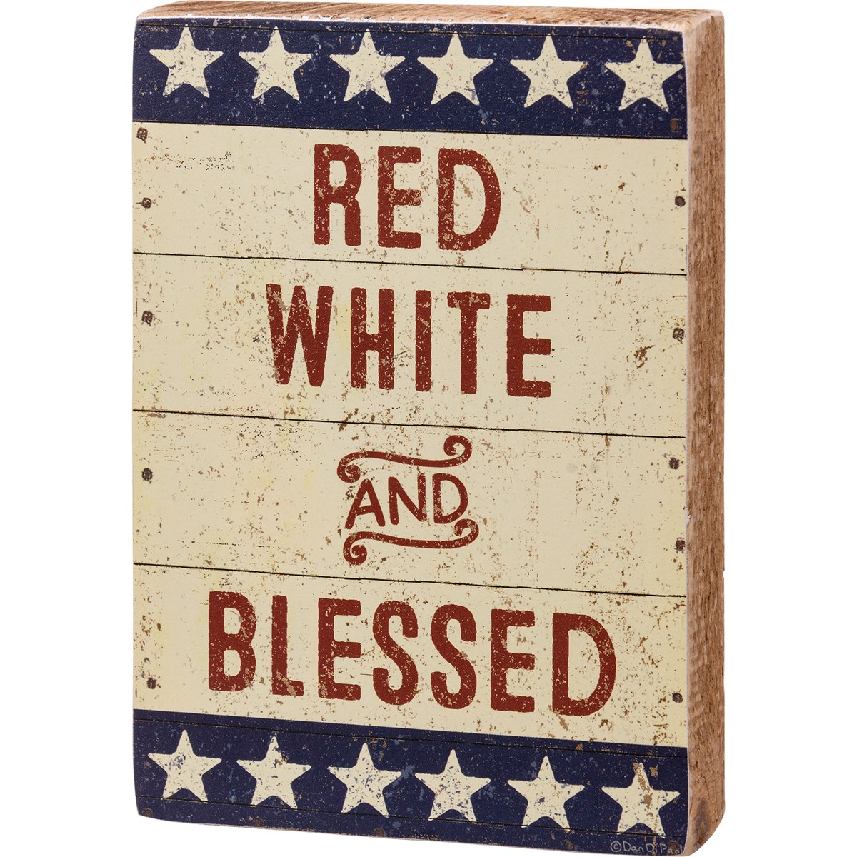 Red White And Blessed Block Sign - Wood, Paper
