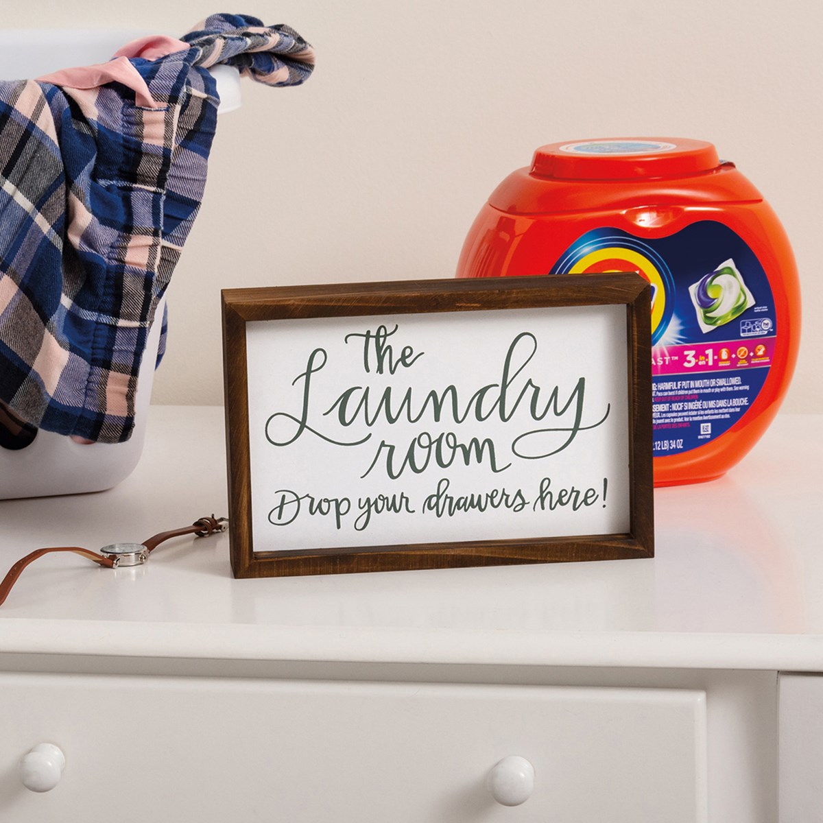 Laundry Drop Your Drawers Here Inset Box Sign - Wood