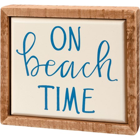 Box Sign Mini - On Beach Time - 4" x 3.50" x 1" - Wood