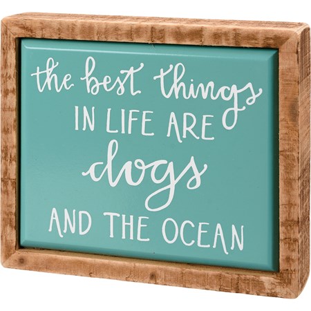 Box Sign Mini - Best Things Are Dogs And The Ocean - 4.25" x 3.50" x 1" - Wood