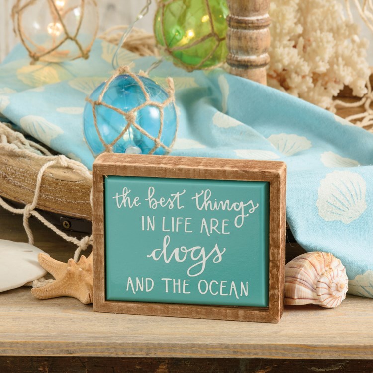 Best Things Are Dogs And The Ocean Box Sign Mini - Wood