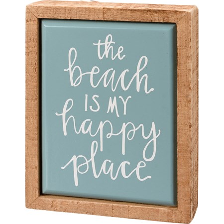 Box Sign Mini - The Beach Is My Happy Place - 3.25" x 4" x 1" - Wood