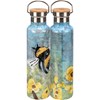 Insulated Bottle - Bumble Bee - 25 oz., 2.75" Diameter x 11.25" - Stainless Steel, Bamboo