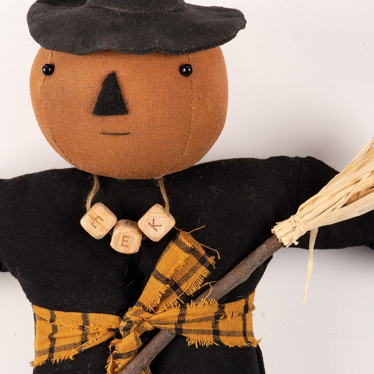 Doll - Pumpkin Witch - 5.50" x 17" x 3.25" - Cotton, Wood, Wire, Plastic, Paper
