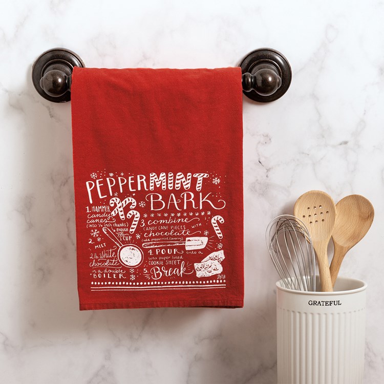 Peppermint Bark Recipe Kitchen Towel - Cotton