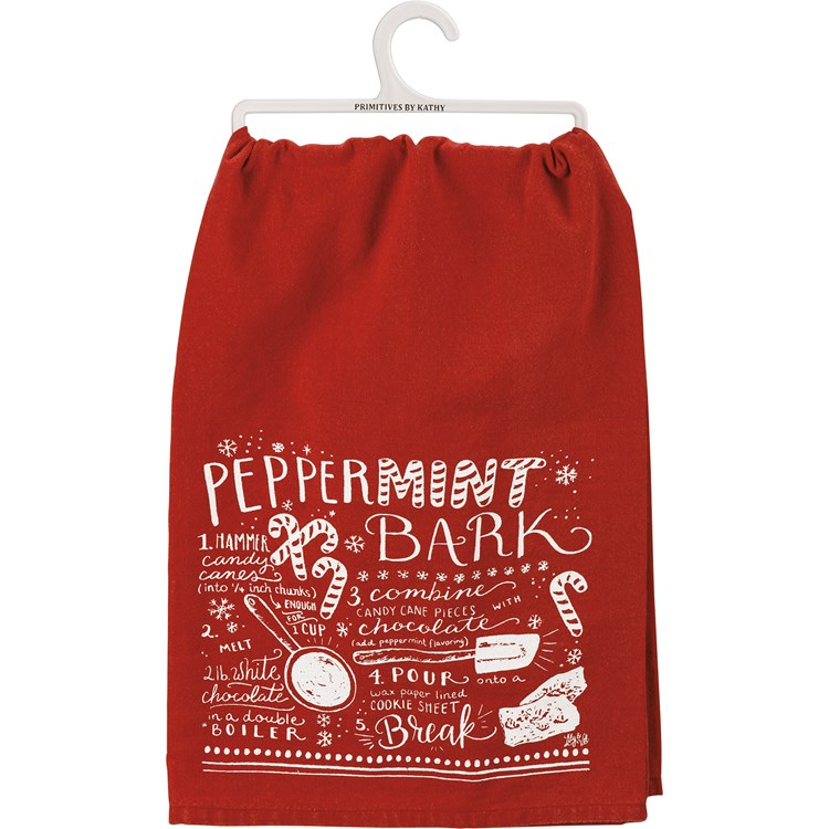 Peppermint Bark Recipe Kitchen Towel - Cotton