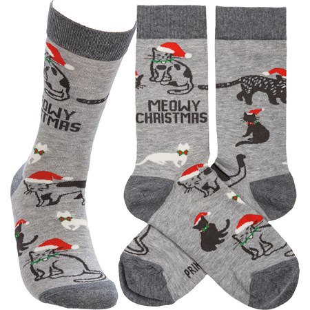 Socks - Meowy Christmas - One Size Fits Most - Cotton, Nylon, Spandex