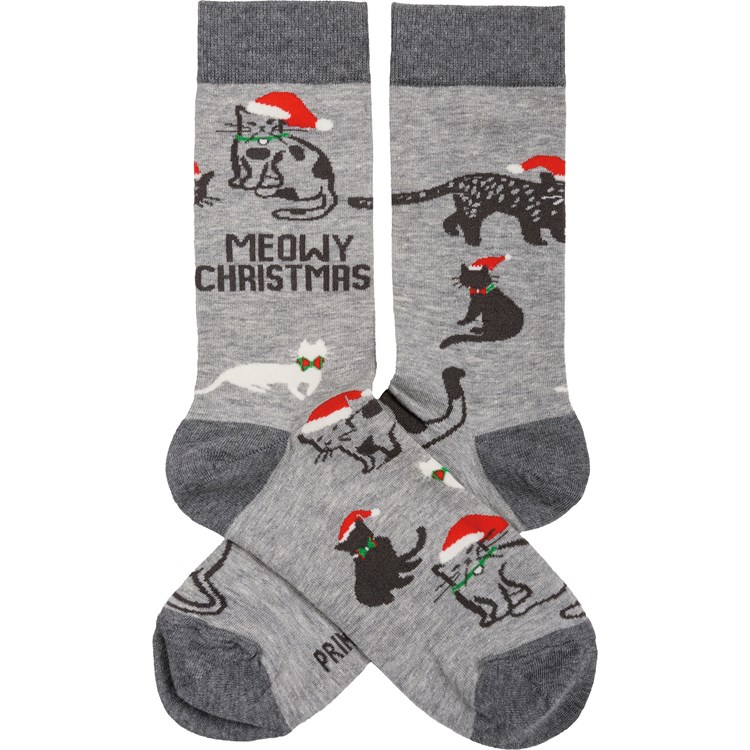 Socks - Meowy Christmas - One Size Fits Most - Cotton, Nylon, Spandex