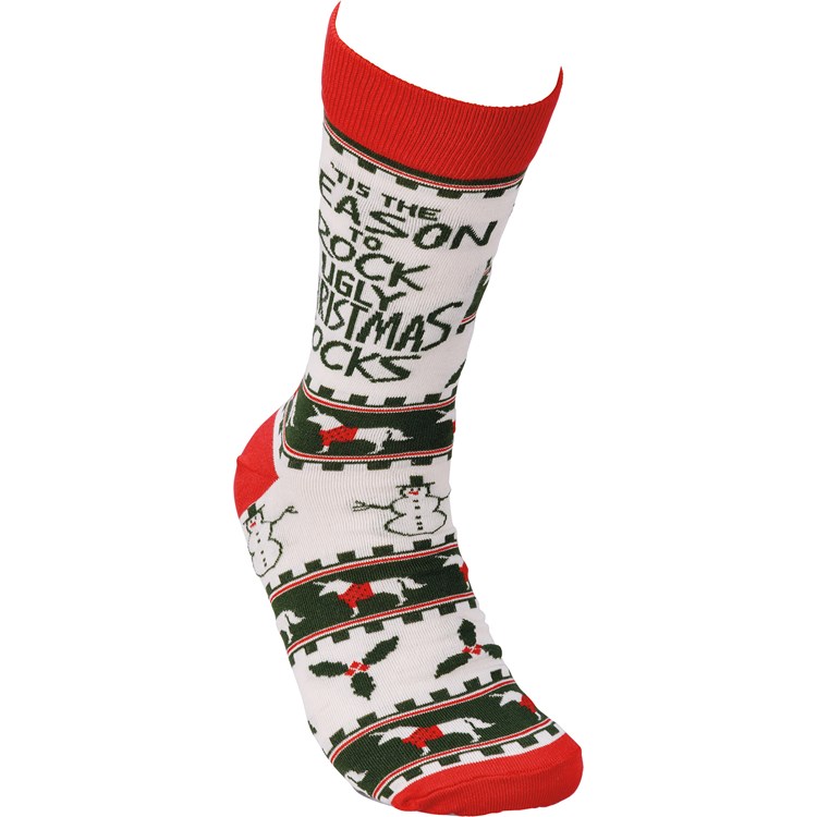 Socks - Season To Rock The Ugly Christmas Socks - One Size Fits Most - Cotton, Nylon, Spandex