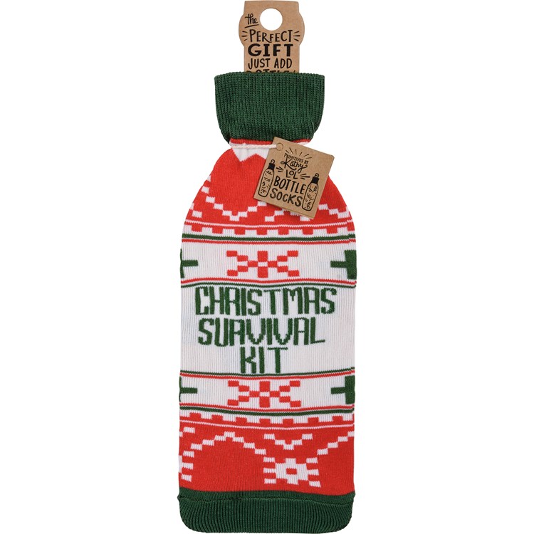 Christmas Survival Kit Bottle Sock - Cotton, Nylon, Spandex
