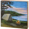 Tent And Campfire Box Sign - Wood