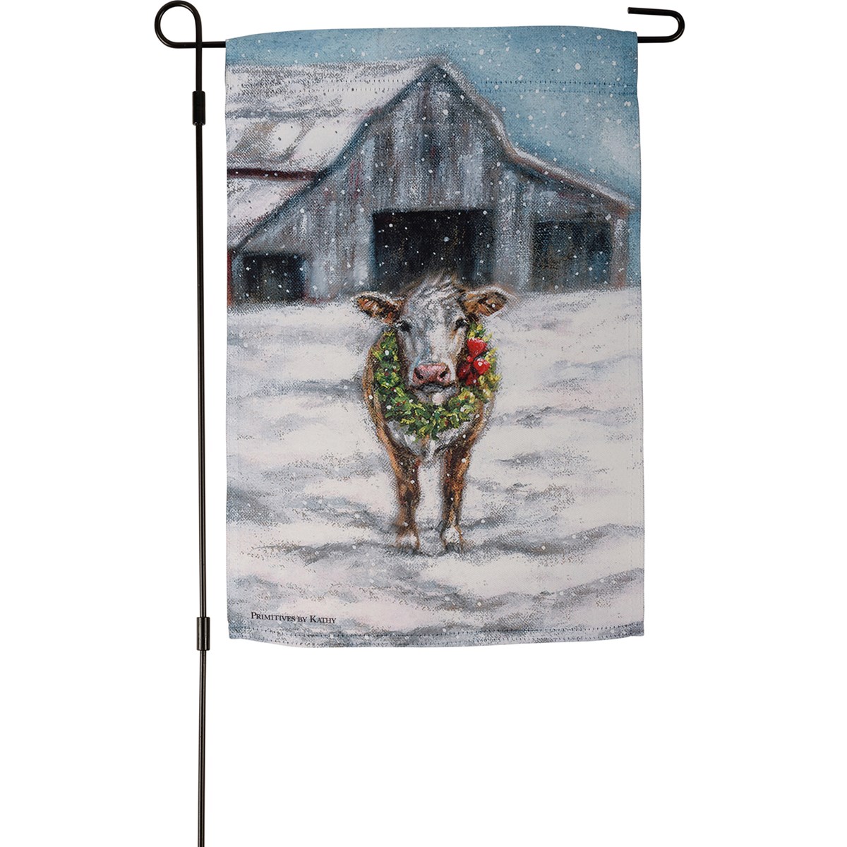 Cow With Wreath Garden Flag - Polyester