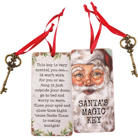 Santa's Magic Key Ornament - Wood, Paper, Metal, Ribbon