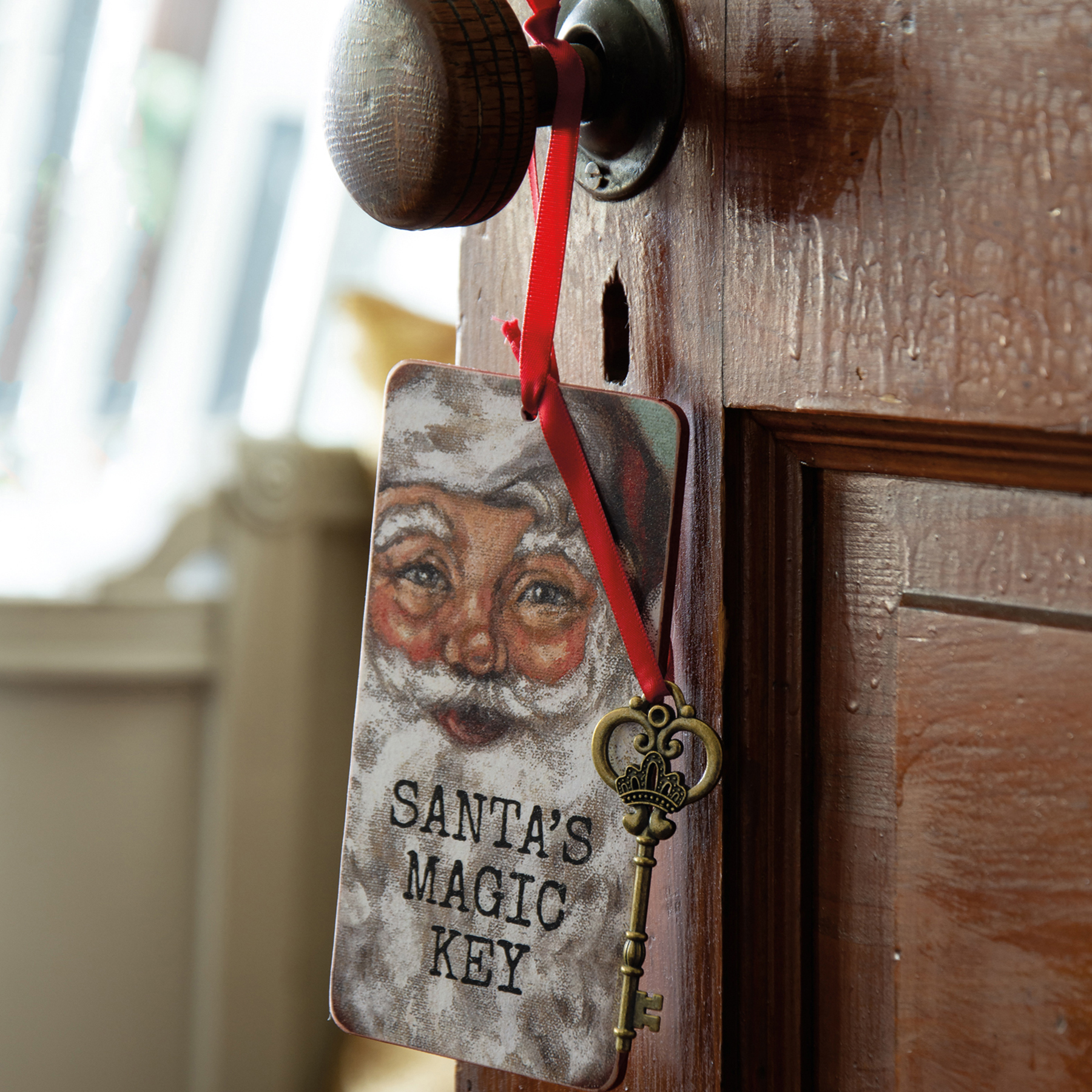 JAMsCraftCloset Ornaments Santas Magic Key Square 2 by 2 inch Ceramic Tile with Poem Christmas Decor Gun Metal Key