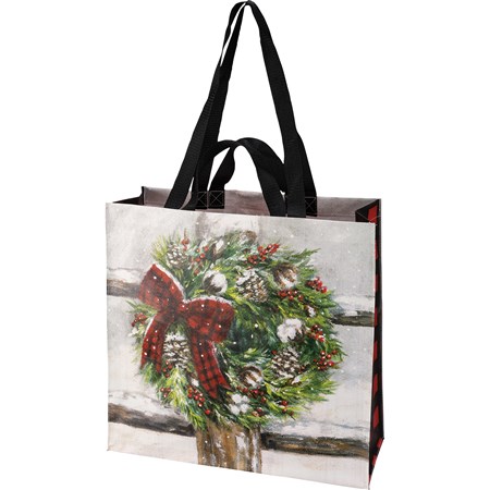 Market Tote - Winter Wreath - 15.50" x 15.25" x 6" - Post-Consumer Material, Nylon