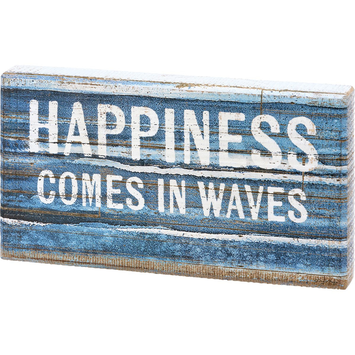 Happiness Comes In Waves Block Sign - Wood