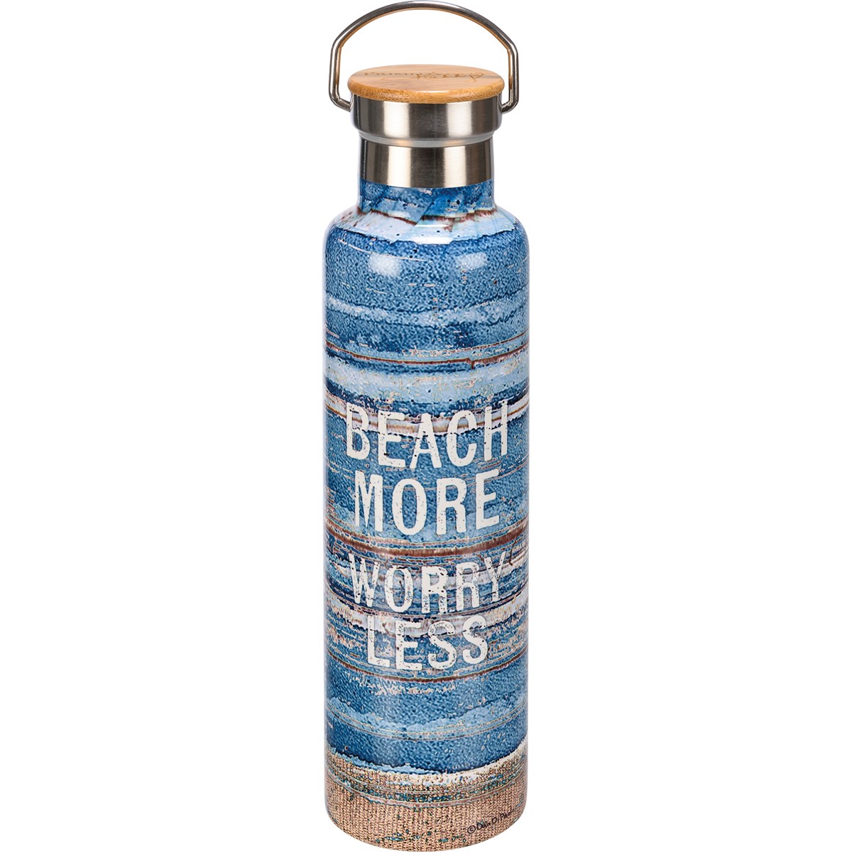 Beach More Worry Less Insulated Bottle - Stainless Steel, Bamboo