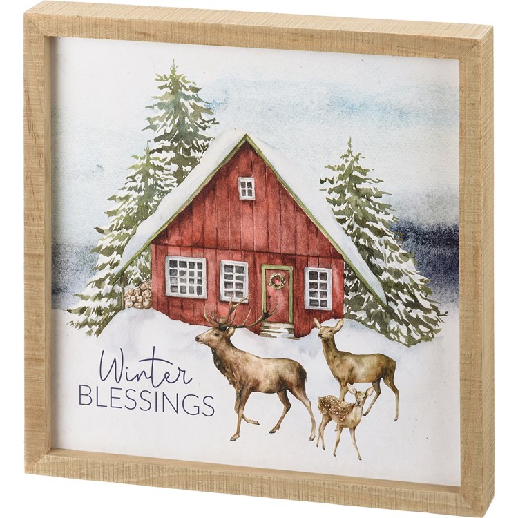 Winter Blessings Inset Box Sign - Wood, Paper