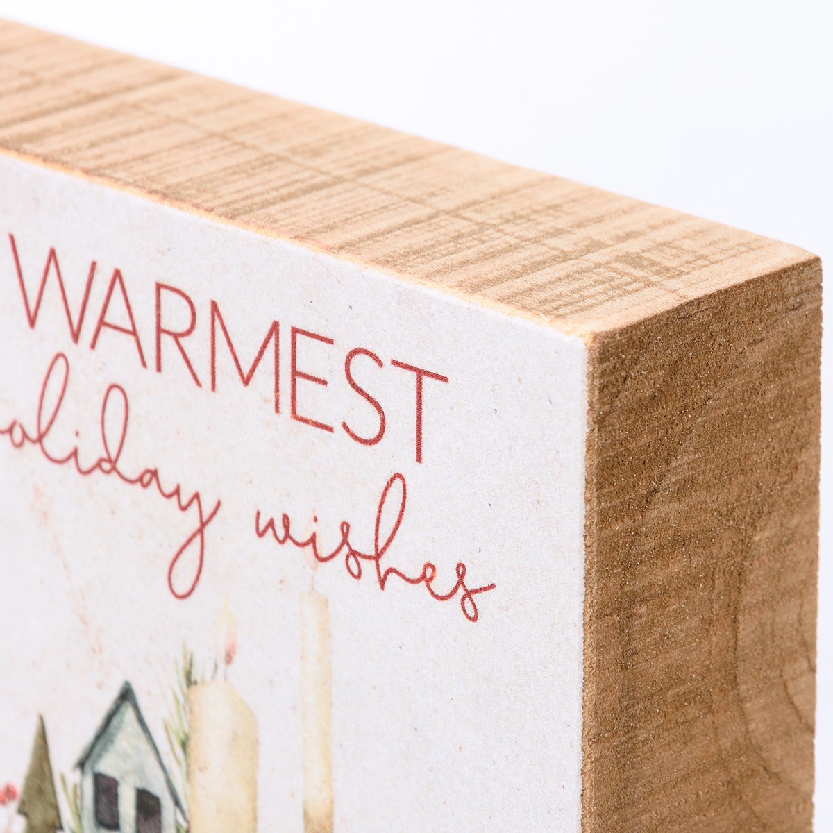 Warmest Holiday Wishes Watercolor Block Sign - Wood, Paper