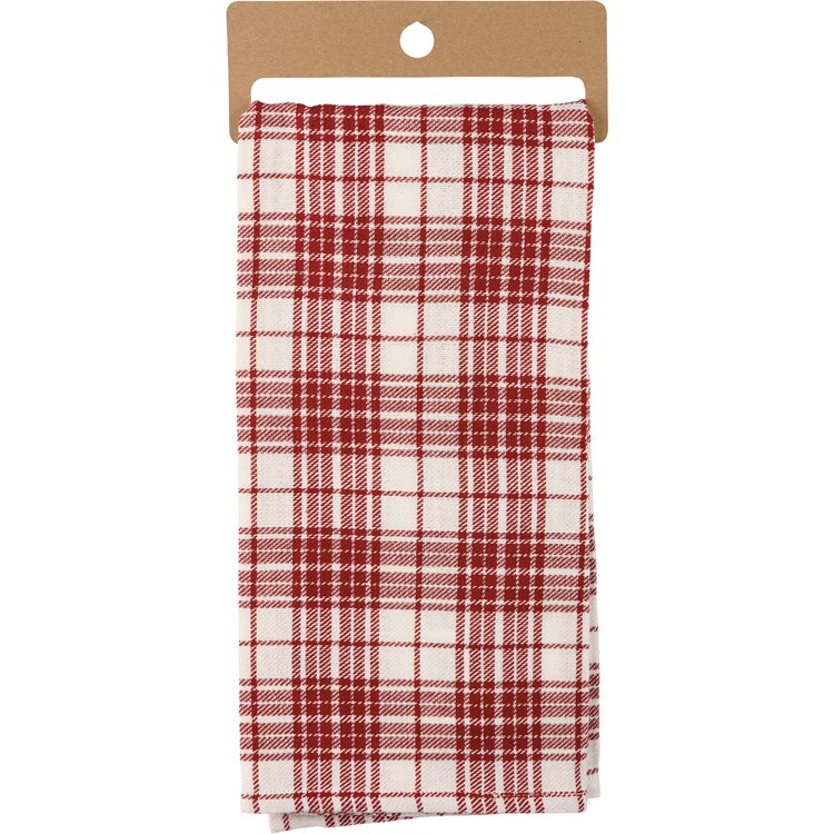 Merry Christmas Red Plaid Kitchen Towel - Cotton