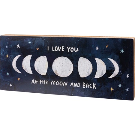 Box Sign - I Love You To The Moon And Back - 20.25" x 8.75" x 1.75" - Wood, Paper