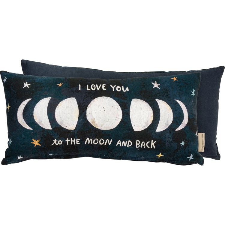 Pillow - I Love You To The Moon And Back - 20" x 10" - Cotton, Zipper