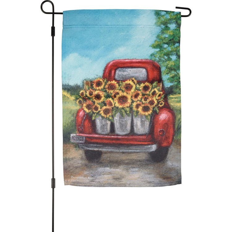 Sunflowers And Red Truck Garden Flag - Polyester