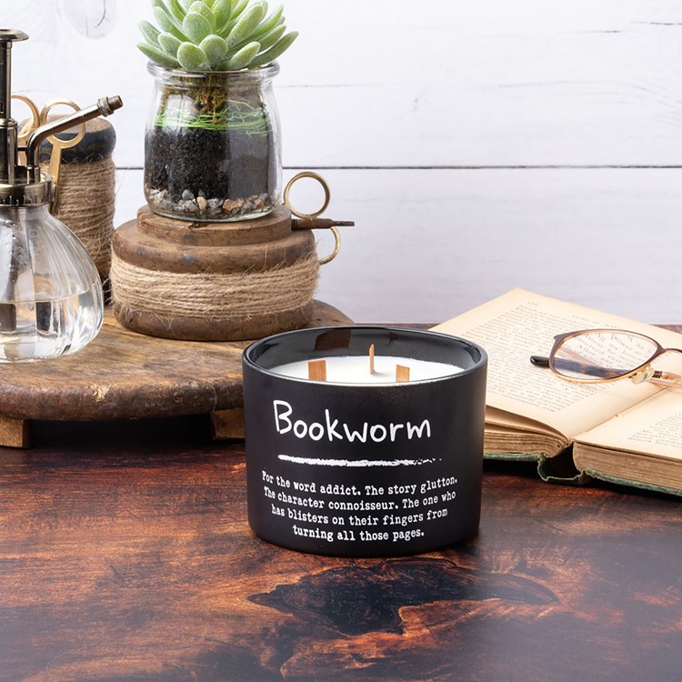 Bookworm Candle - Soy Wax, Glass, Wood