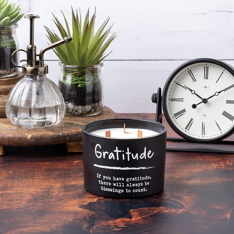 Gratitude Candle - Soy Wax, Glass, Wood