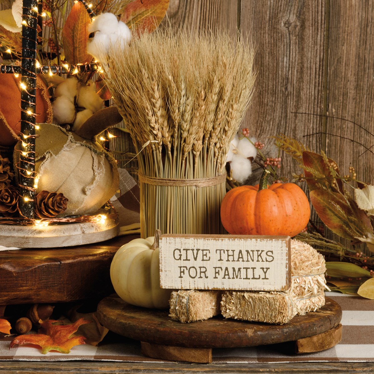 Block Sign - Give Thanks For Family - 5" x 2" x 1" - Wood